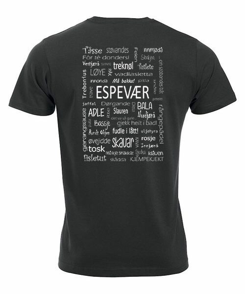 t-skjorte-Espevær-dialekt-sort-hvitVinyl-bak